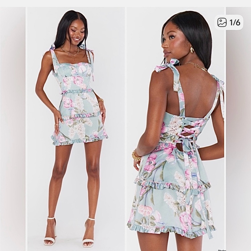 Show Me Your MuMu Pink and Blue Floral Mini Dress